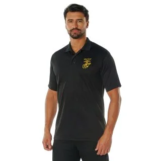 Rothco USMC Eagle, Globe & Anchor Moisture Wicking Polo Shirt - Black 1